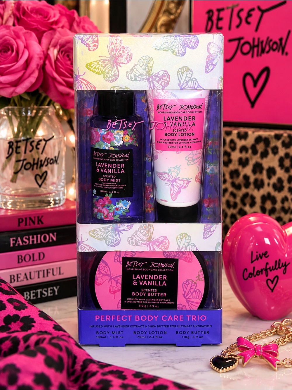 🦋 NIB Betsey Johnson Lavender & Vanilla Body Care Trio Gift Set – 3 Pc Bundle